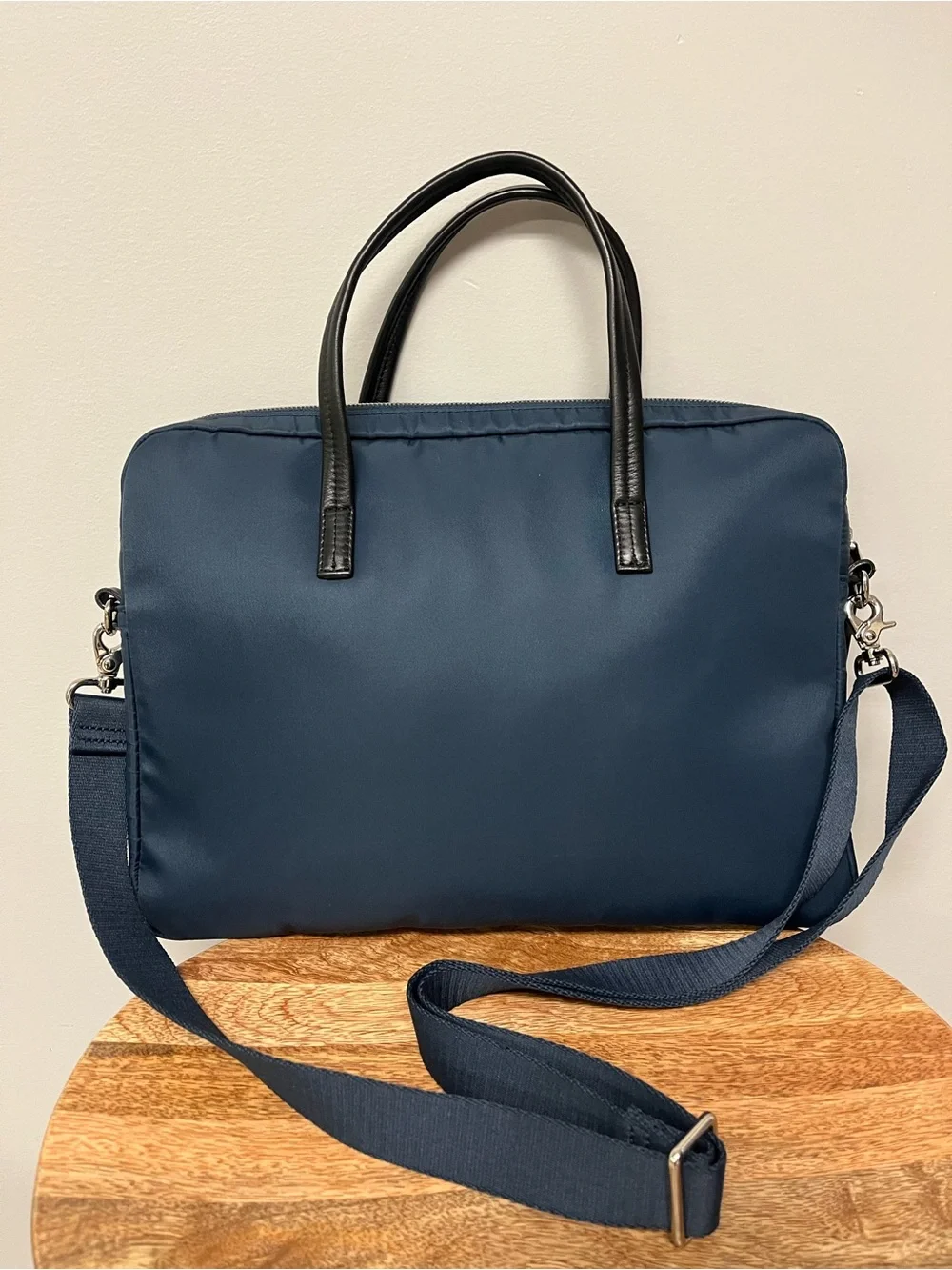 KNOMO London Hanover 14” Slim Briefcase in Navy Nylon w/Black Leather Trim
